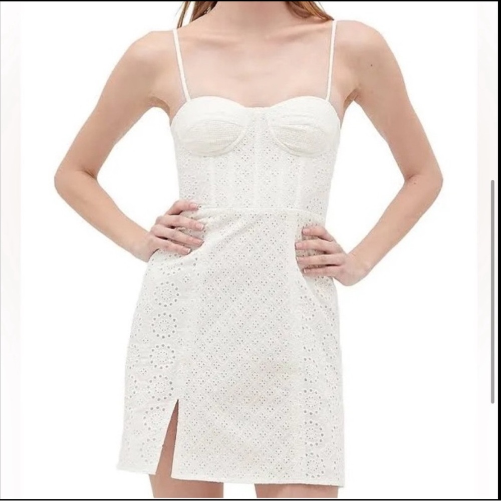 Hill House Home Kitty White Eyelet Corset Style Mini Dress Size Medium
